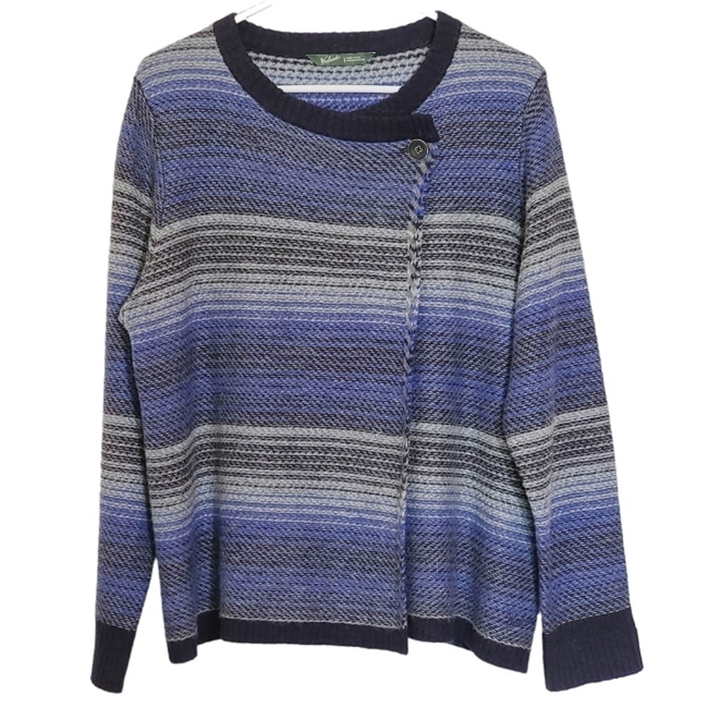 7093 * Woolrich Striped Lambswool Cardigan Sweater Indigo Gray Size L